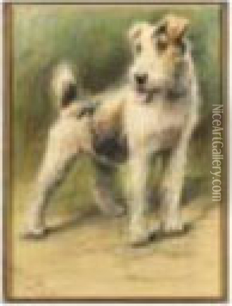 A Wire Fox Terrier Oil Painting - Fannie Moody