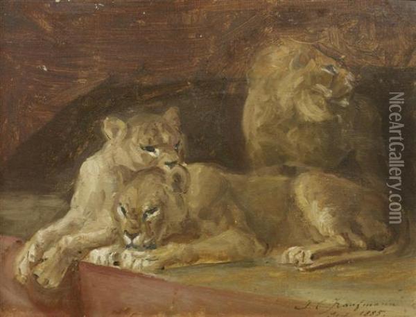 Family Of Lions Oil Painting - Joseph Clemens Kaufmann