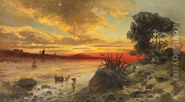 On The Italian Coast Oil Painting - Ludwig Dittweiler