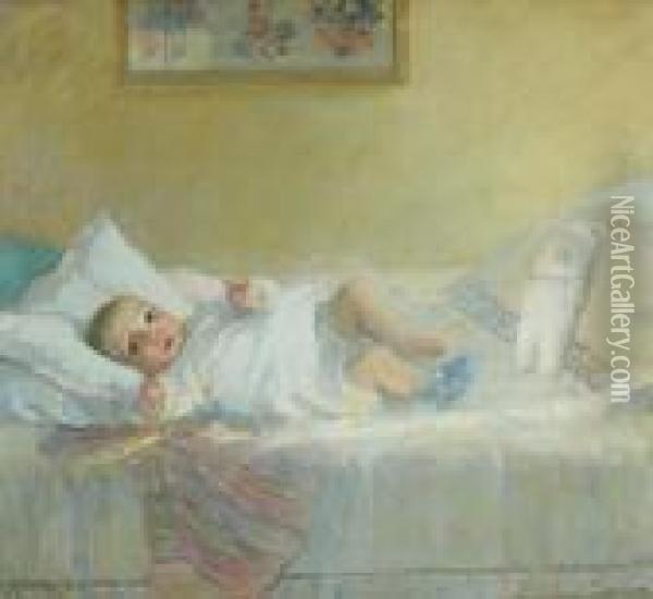Rosemary In Her Crib Oil Painting - Francis Luis Mora