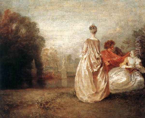 Two Cousins c. 1716 Oil Painting - Jean-Antoine Watteau