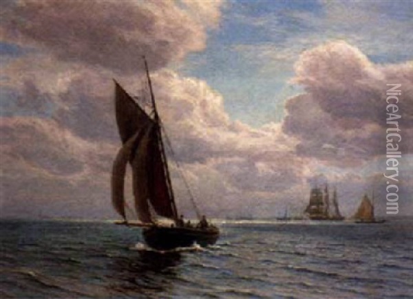 A Calm Day Off The Danish Coast Oil Painting - Vilhelm Karl Ferdinand Arnesen