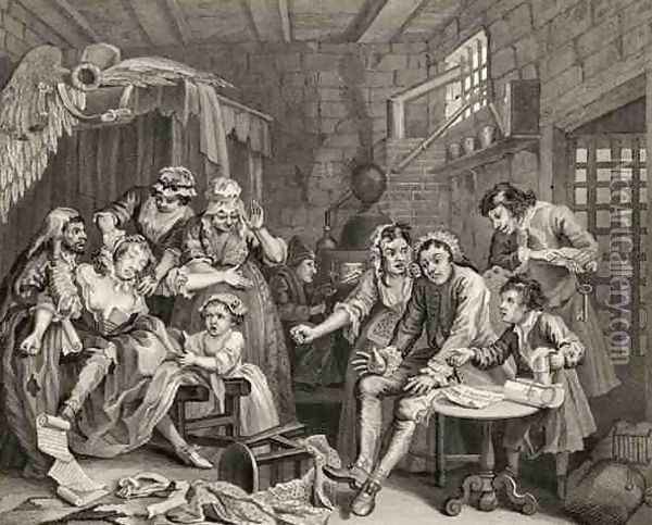 The Prison Scene plate VII from A Rakes Progress from The Works of William Hogarth Oil Painting - William Hogarth