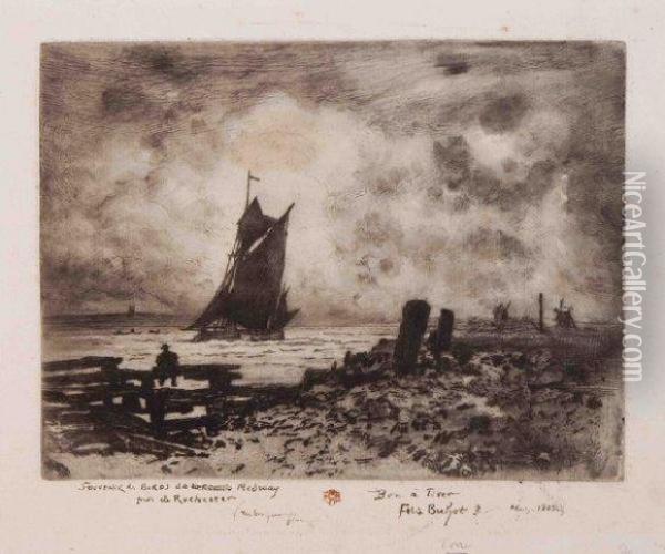 Petite Marine - Souvenir De Medway Oil Painting - Felix-Hilaire Buhot