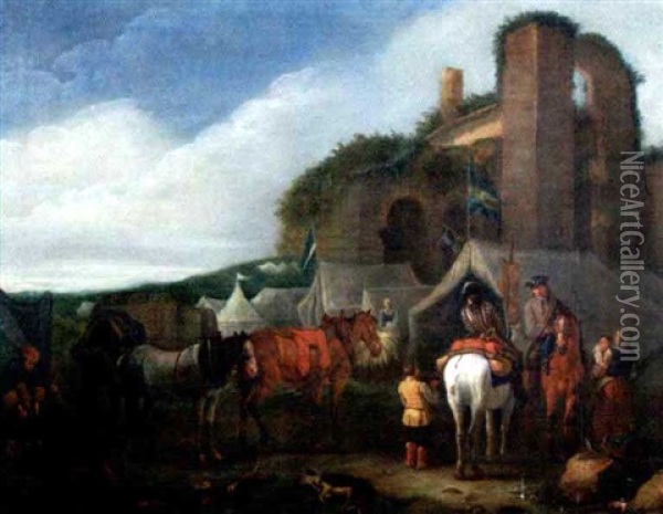 Soldatenlager Vor Romischen Ruinen Oil Painting - Jan Frans van Bloemen