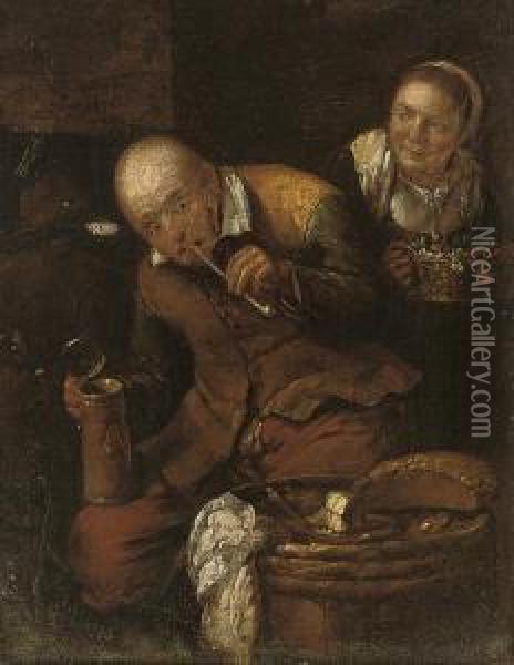 Peasants In A Kitchen Interior Oil Painting - Joos van Craesbeeck