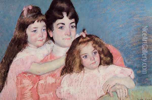 Portrait Of Madame A F Aude And Her Two Daughters Oil Painting - Mary Cassatt