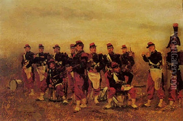 Soldiers On The Field Oil Painting - Edouard Jean Baptiste Detaille
