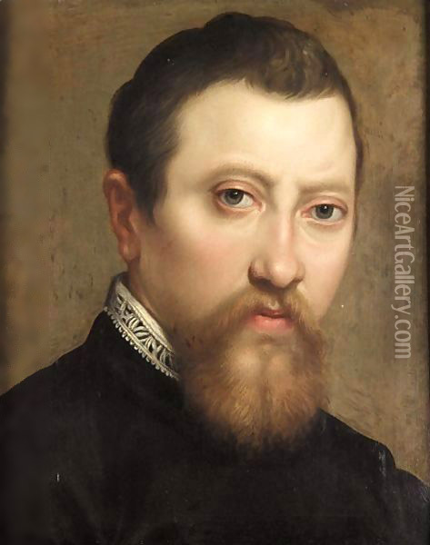 A Portrait Of A Bearded Gentleman, Head And Shoulders, Wearing Black With A White Lace Collar Oil Painting - Annibale Carracci