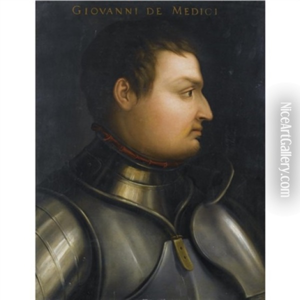 Portrait Of Giovanni De'medici (1498-1526), Head And Shoulders, Wearing Armour Oil Painting - Cristofano di Papi dell' Altissimo