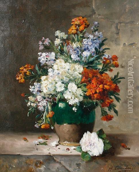Still Life Of A Vase Of Summer Flowers Oil Painting - Eugene Henri Cauchois