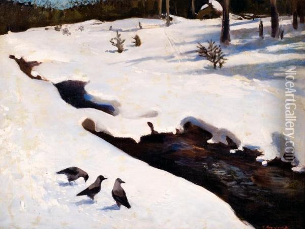 Rzeka W Lesie Oil Painting - Stanislaw Korzeniewski