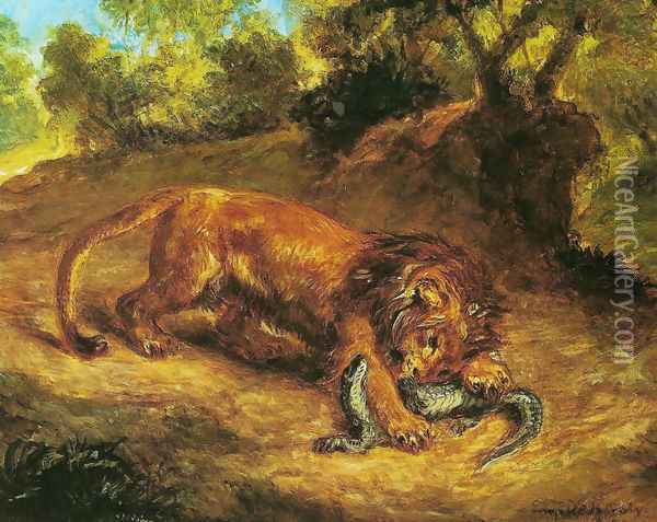The lion and the caiman Oil Painting - Eugene Delacroix