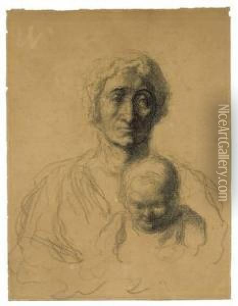 Mere Et Enfant Oil Painting - Honore Daumier
