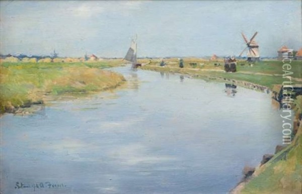 By The Canal, Holland Oil Painting - Alexander Forbes