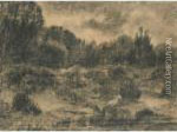 Vue Des Gorges D'apremont Dans La Foret De Fontainebleau Oil Painting - Antoine-louis Barye