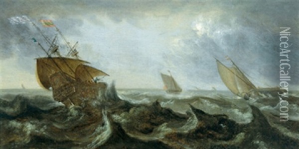 Schiffe Im Sturm Oil Painting - Andries Van Eertvelt