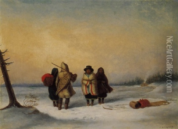 A Wayside Chat, Caughnawaga Indians At Montroyal Oil Painting - Cornelius David Krieghoff