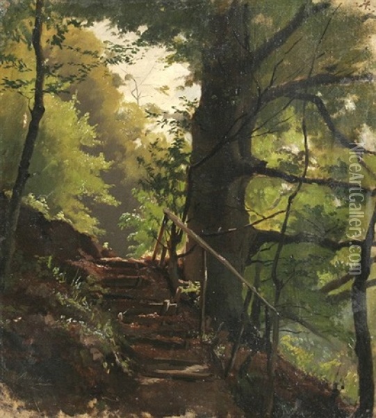 Aufgang Unter Baumen Oil Painting - Conrad Reinherz