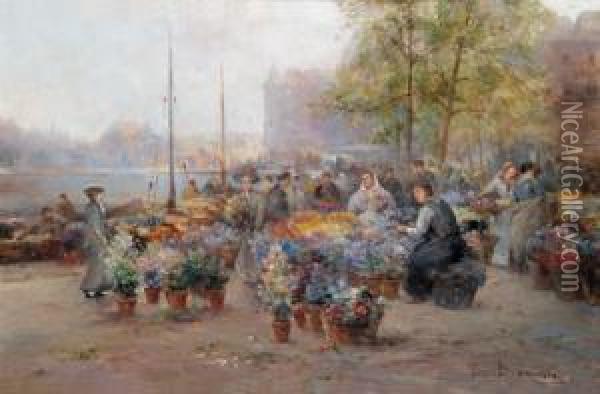 Mercato Dei Fiori Oil Painting - Emil Barbarini