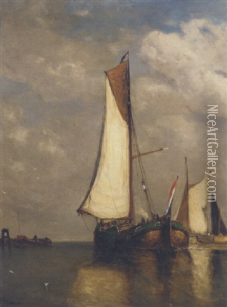 Sailing Vessels On A Calm Oil Painting - Paul Jean Clays