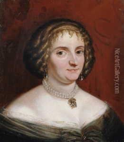 Bildnis Einer Dame Mit Zweireihiger Perlenkette. Oil Painting - Philippe de Champaigne