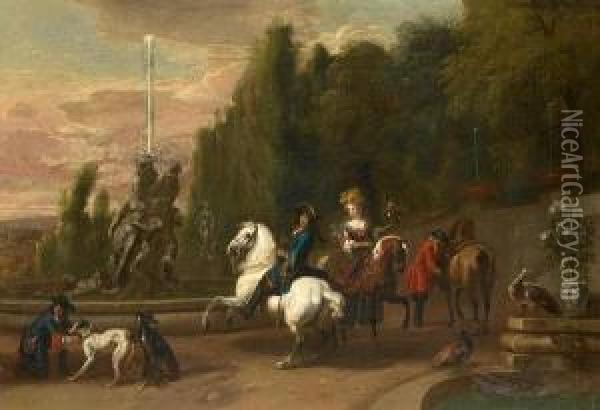 Elegant Figures On Horseback Departing For The Hunt Oil Painting - Dirck Maas