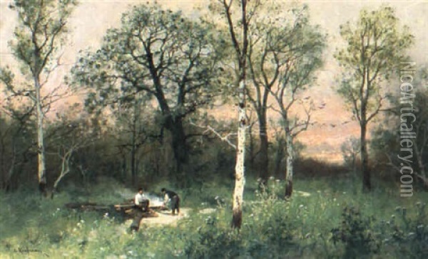 Holzf,ller Im Wald Oil Painting - Adolf Kaufmann