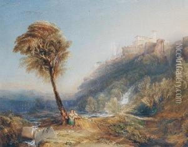 A Young Couple In An Italianate Landscape Oil Painting - George Jnr Barrett