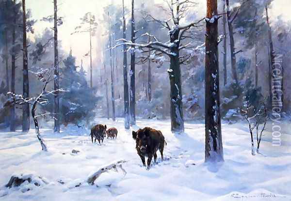 Winter in the Forest, c.1930 Oil Painting - Ignacy (Czeslaw Wasilewski) Zygmuntowicz