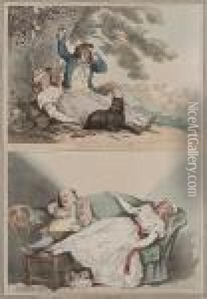 Nap In The Country - Nap In Town Oil Painting - Thomas Rowlandson