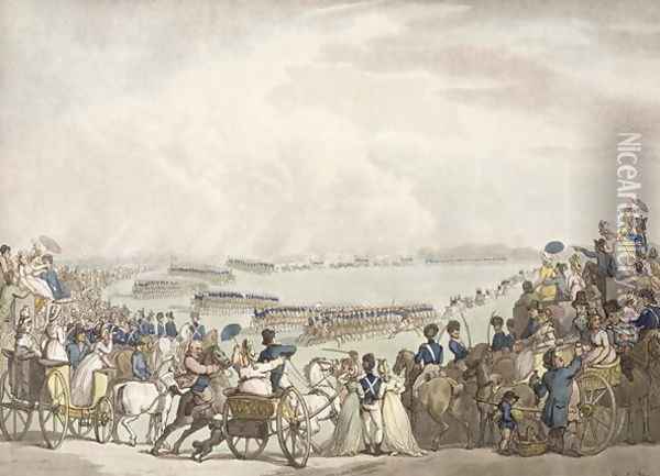 The Light Horse Volunteers of London and Westminster, Commanded by Colonel Herries, Reviewed by George III 1738-1820 on Wimbledon Common on 5th July 1798, 1798 Oil Painting - Thomas Rowlandson