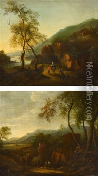 Italienische Landschaften (pair) Oil Painting - Pieter Jacobsz. van Laer