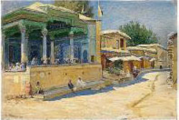 Outside The Mosque Oil Painting - Genrikh Genrikhovich Schmidt