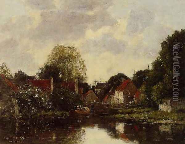 Canel near Dordrecht Oil Painting - Eugene Boudin