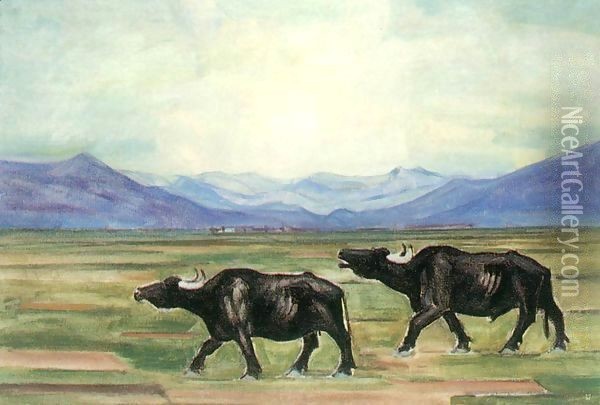 Buffaloes 1929 Oil Painting - Maria Modok