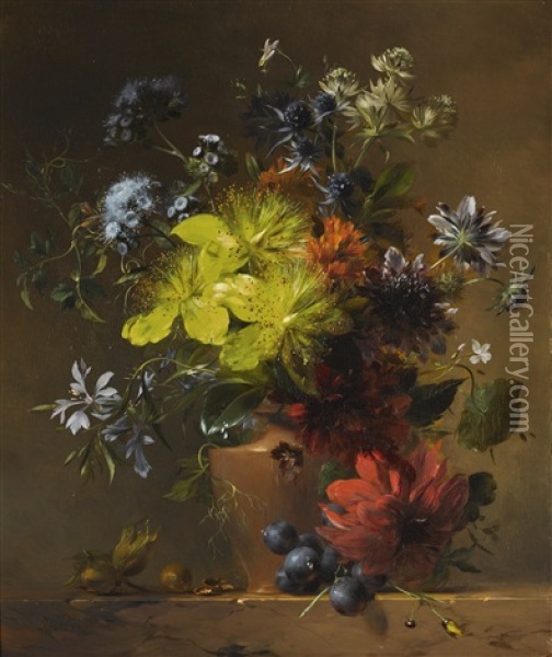 Autumnal Flower Still Life Oil Painting - Hendrik Reekers