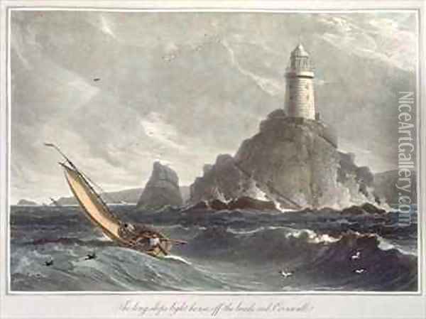 The longships lighthouse of Lands End Cornwall Oil Painting - William Daniell RA