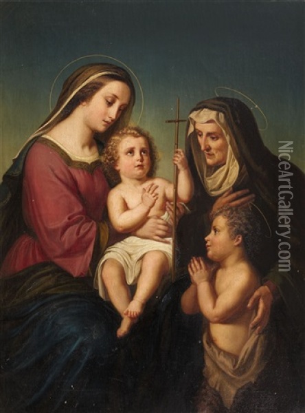 The Madonna With Child And Saint Elizabeth With The Young John The Baptist Oil Painting - Friedrich Rudolf Albert Korneck