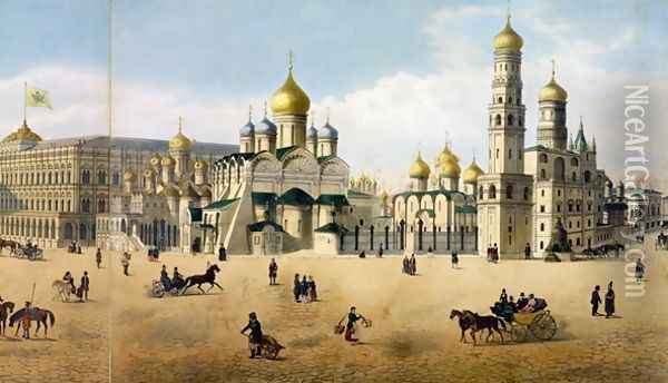Cathedrals of the Annunciation and the Archangel Oil Painting - Dmitri Indieitzeff