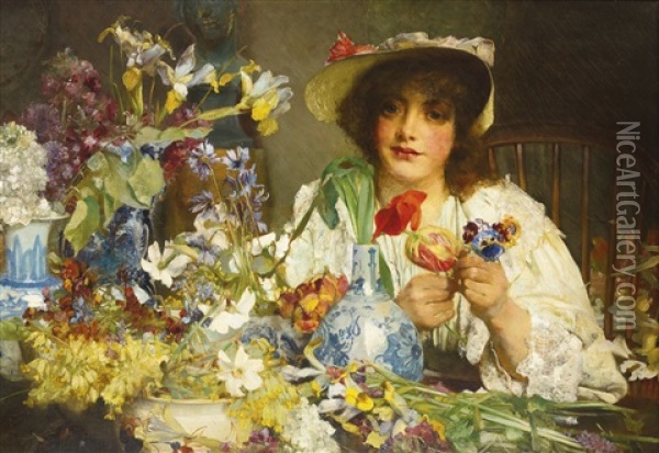 The Florist Oil Painting - Edgar Bundy