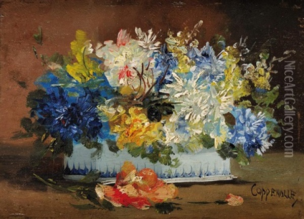 Bouquet De Fleurs Dans Une Jardiniere En Faience Oil Painting - Edmond Van Coppenolle