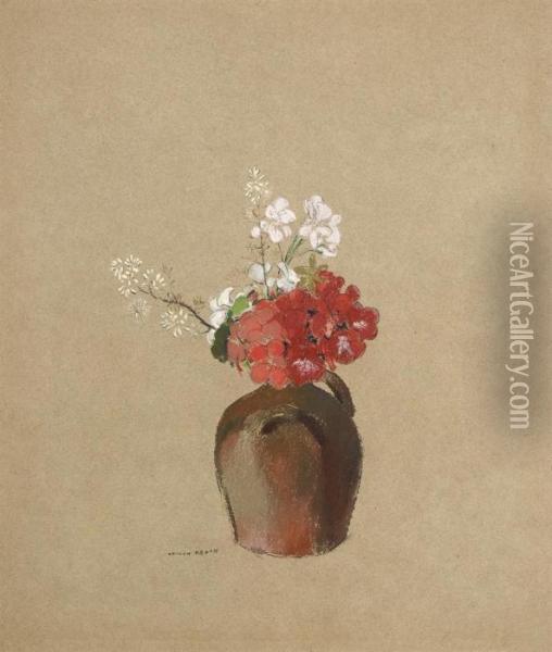 Bouquet Dans Un Petit Vase De Gres Oil Painting - Odilon Redon