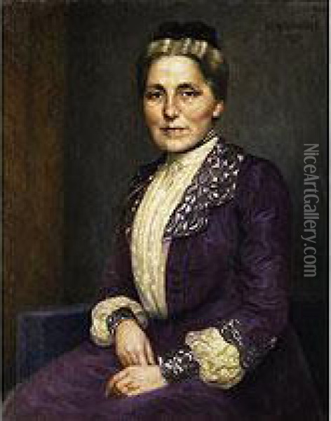 Bildnis Einer Dame Im Violetten Kleid Oil Painting - Eduard Kasparides