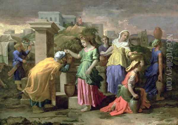 Eliezer and Rebecca at the Well, c.1660-65 Oil Painting - Nicolas Poussin