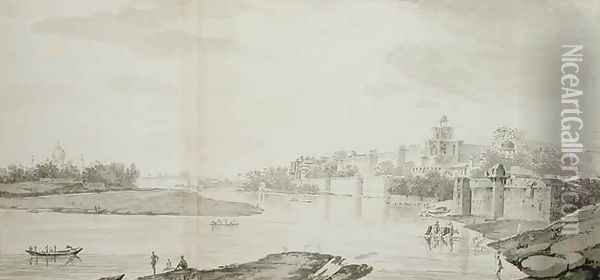 A View of the Fort of Agra on the River Jumna from the north east Oil Painting - William Hodges
