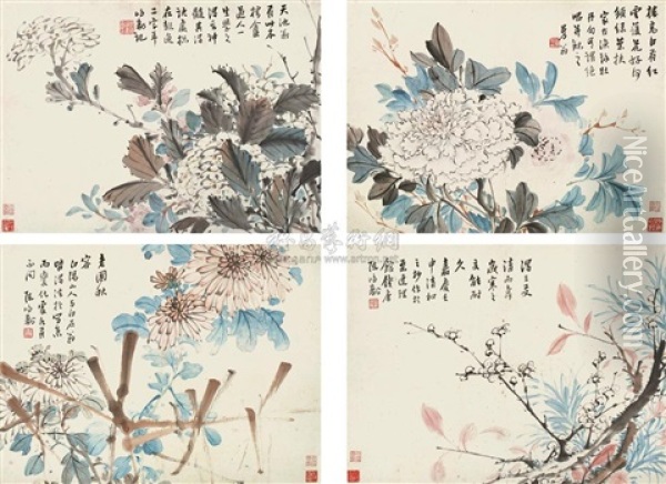 Flowers (4 Works) Oil Painting -  Chen Hongshou