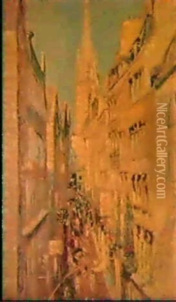 La Grande Rue A Saint Malo Oil Painting - Lucien Adrion