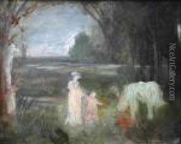 Mere Et Son Enfant Dans Une Clairiere. Oil Painting - Pierre Laprade