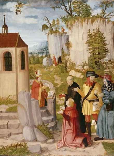 The Townspeople of Regensburg want to bring St. Wolfgang back from the Cell, c.1510-15 Oil Painting - Wilhelm Stetter